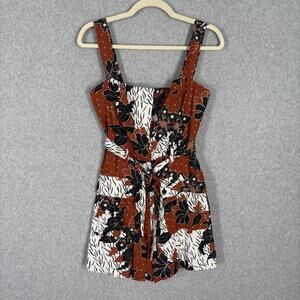 House of Harlow 1960 Rust, Black & White Floral Romper